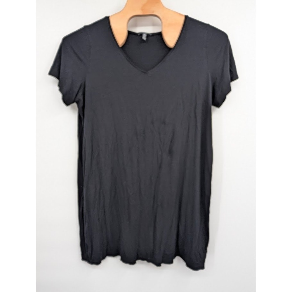 Eileen Fisher Woman Black Vneck Short Sleeve T Shirt Stretch Top sz 2X